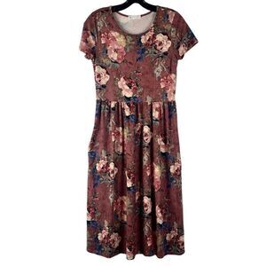 Reb & J. Floral Cinch Waist Soft Fabric Midi Short Sleeve Dress